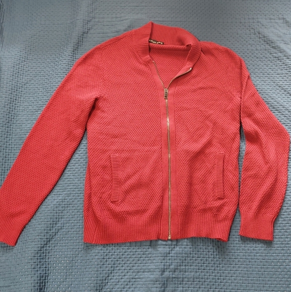 Express Men's Zip Up Sweater in Maroon - Picture 1 of 5